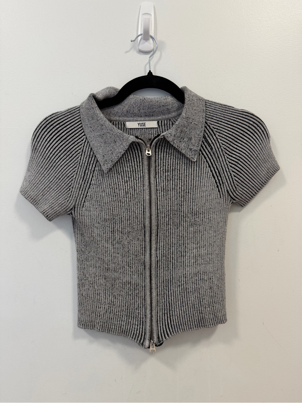Short-Sleeve Ribbed Zip Cardigan in Gray for Kids